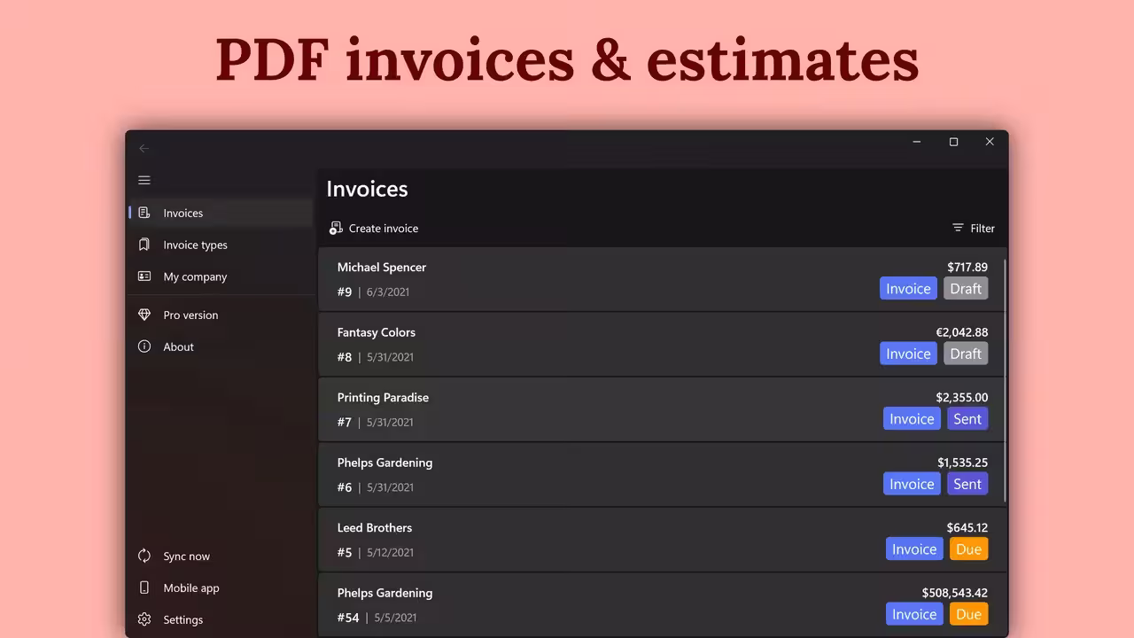 PDF invoices & estimates